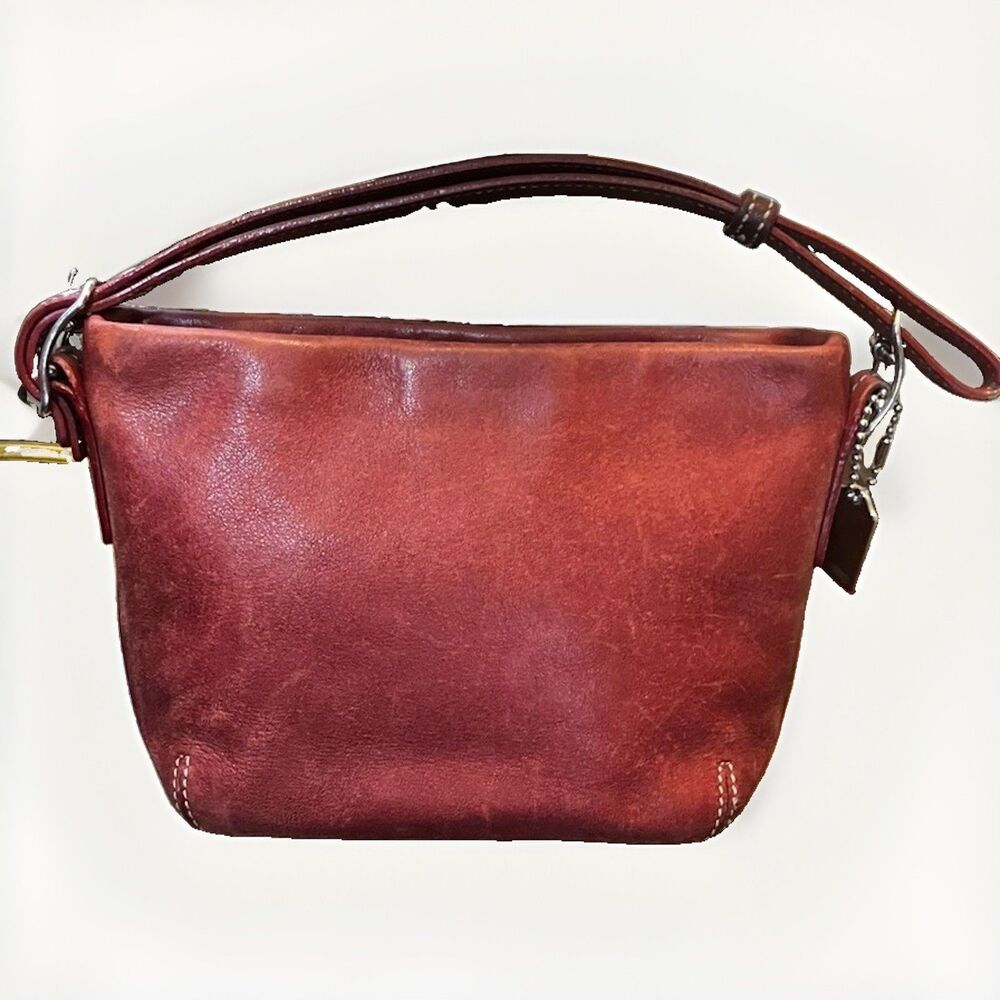 Vintage Coach Red Leather Shoulder Bag Small Mini Hobo Bag Silver Hardware Y2K